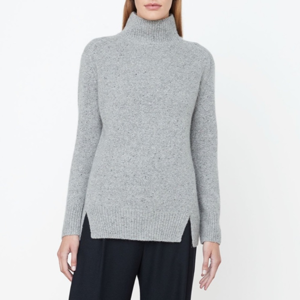 VINCE Donegal Cashmere Side-Slit Turtleneck Sweater Grey Size XS